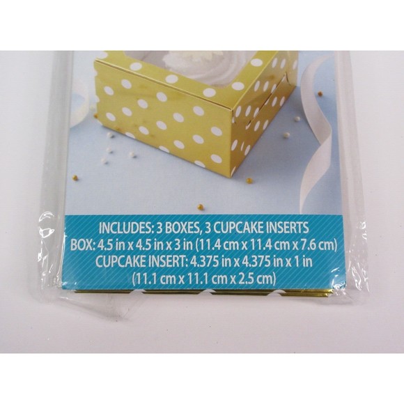 Celebrate Treat Boxes with Window & Cupcake Insert Gold White Polka Dots 3ct ea - Picture 5 of 14